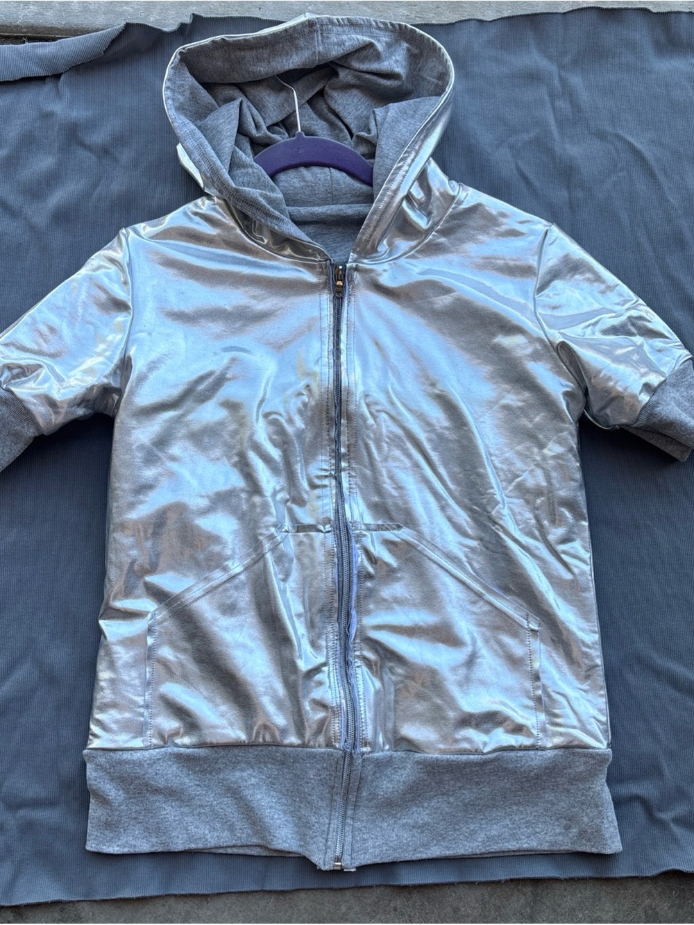 Kids Metallic Silver Zip-Front Hoodie with Hood